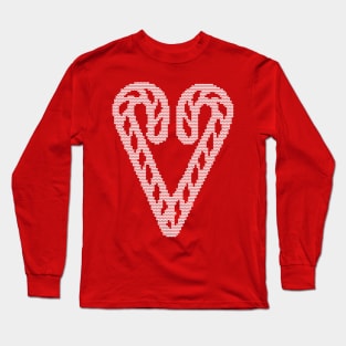 Christmas Sweater Knitted Candy Cane Heart Long Sleeve T-Shirt